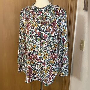 Talbots ruffle neck long sleeve floral tunic, medium, NWT